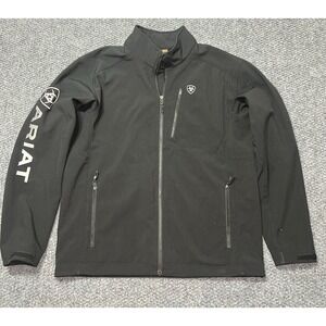 Ariat Black Zip Stand-Up Collar Jacket Logo Zipper Pockets Mid-Length Men's L